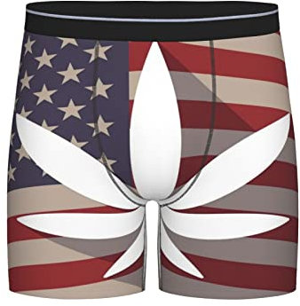 Herren-Boxershorts, USA-Flagge mit Blatt, Lounge-Unterwäsche, Stretch-Shorts für Herren, Freund, Vater, Schwarz , XXL