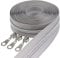 MebuZip 9 m silberfarben endlos Reißverschluss Meterware Reißverschluss Nylon 6mm-Spirale + 25 Nonlock-Zipper für Taschen Deko DIY Basteln Nähen (Silberfarben Grau)