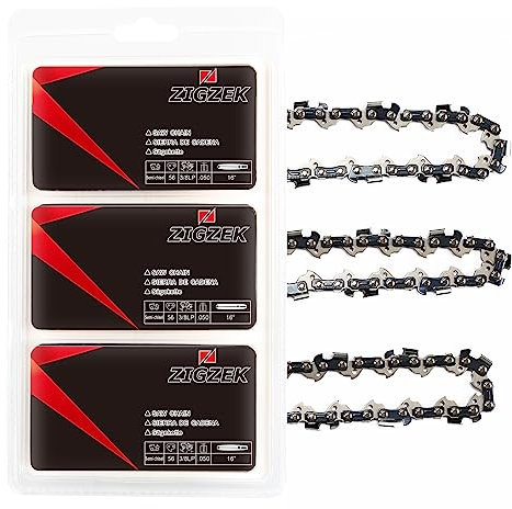ZIGZEK 3 Packungen 40,6 cm Kettensägeketten – 3/8 Zoll LP Pitch 0,50 Zoll Gauge 56 Treibglieder Kettensägekette passend für Craftsman, Ryobi, Homelite, Poulan und mehr (3er-Pack 40,6 cm Kette)
