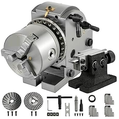 EYESLA Teilkopf-Indexierkopf BS0 4 Zoll/100 mm halbuniversal mit MT2-Reitstock und 4-Zoll-Spannfutter for CNC-Fräs- und Schleifmaschine