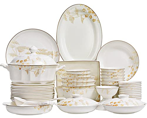 Ensembles de Table en Porcelaine 72 pièces (Service pour 10), Service de Vaisselle en Porcelaine à 45% avec Bols, Assiettes à Salade et cuillère - pour Banquet Familial et décoration