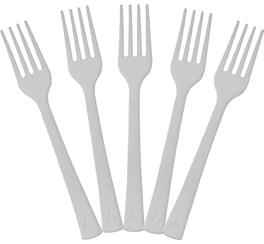 MAQA 50 uds Tenedores para aperitivos blancos, mini tenedores para aperitivos 10 cm, tenedores de 3 puntas