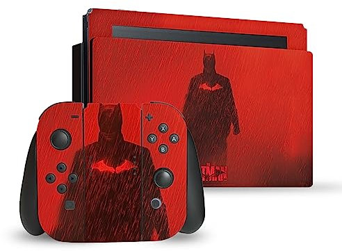Head Case Designs Offizielle The Batman Roter Regen Neo-Noir Und Poster Vinyl Haut Gaming Aufkleber Abziehbild Abdeckung kompatibel mit Nintendo Switch Console & Dock & Joy-Con Controller Bundle