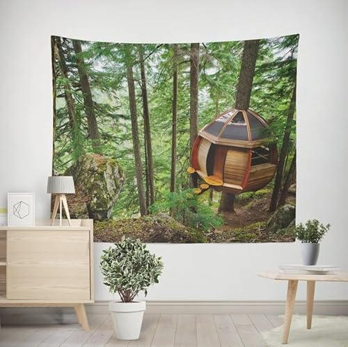 EHOMERY Wandbehang Comic Wanddekoration Kinderzimmer Holzhaus Bunt Wandteppich Wandtuch Befestigung Wohnzimmer Schlafzimmer Wandbehang Dekoration 100x70cm