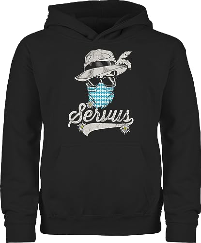 Shirtracer Kinder Hoodie Jungen Mädchen - Kompatibel mit Oktoberfest Trachtenshirt - Servus Totenkopf Bayern Edelweiß Trachten Bayrisch Tirol Bavaria - 140 (9/11 Jahre) - Schwarz - bayrischer Abend