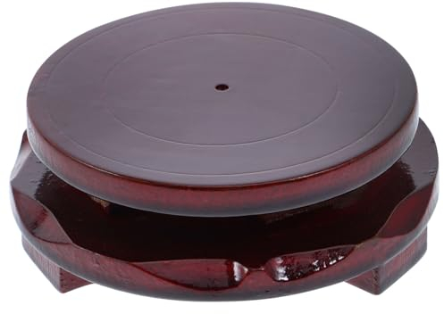 Warmhm Rustic Wood Pedestal Stand - Round Riser Tray with Swivel Base for Indoor Bonsai & Low Plant Aquarium (8CM)