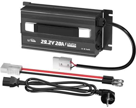 LiTime 29,2V 20A Chargeur de Batterie au Lithium, Chargeur Batterie Voitures Installable avec Ventilateur de Refroidissement et de Nombreuses Fonctions de Sécurité, pour Charger Les Batteries LiFePO4