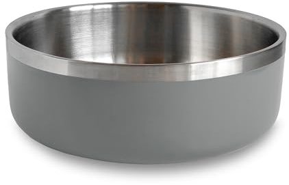 Fuzzl Double Insultated Thermal Dog Bowl in Grey - 16cm - for Indoors and Outdoors with Rubber Base - Versatile Dog Bowls and Dog Water Bowl for Hydration and Feeding