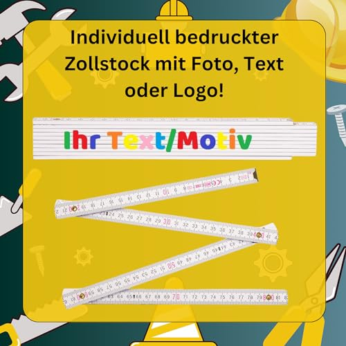 Zollstock individuell bedruckt mit Logo, Foto oder Text |Glieder-Maßstab mit Firmen-Logo oder Bild und Wunsch-Text | Meterstab individuell personalisierbar | weiss 1 Stück