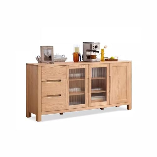 DIANXI Buffetschrank Massivholz Sideboard Nordische Eiche Selbstbedienungsschrank Haushaltsschrank Aufbewahrungsschrank Schlicht Modern Teeschrank Besteck Aufbewahrungsschrank