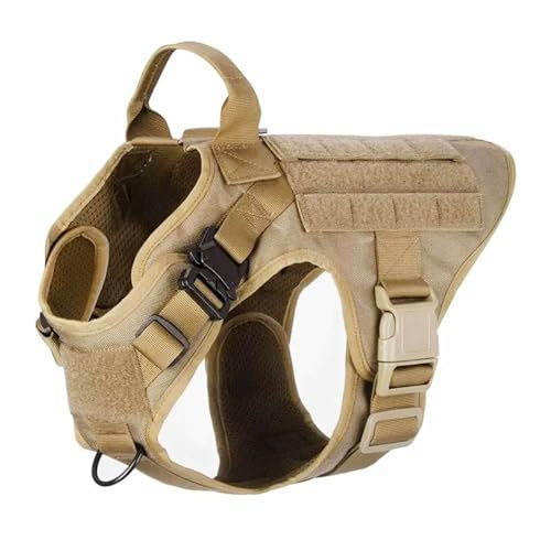 Monkimau Taktische Hundeweste Harness | Wasserdichtes, Gepolstertes Hundegeschirr für Training und Jagd | Nylon Sicherheitsweste | Größen M, L, XL | Farbe Beige & Schwarz (Beige, XL)