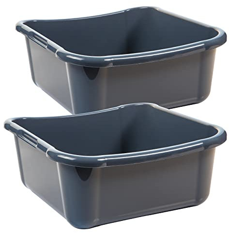 SUSTANIA Schüssel Spülschüssel eckig Waschschüssel, 2 Stück, 12 Liter, 15,5 x 35 x 35 cm, aus stabilem Kunststoff, dunkelgrau, Made in EU