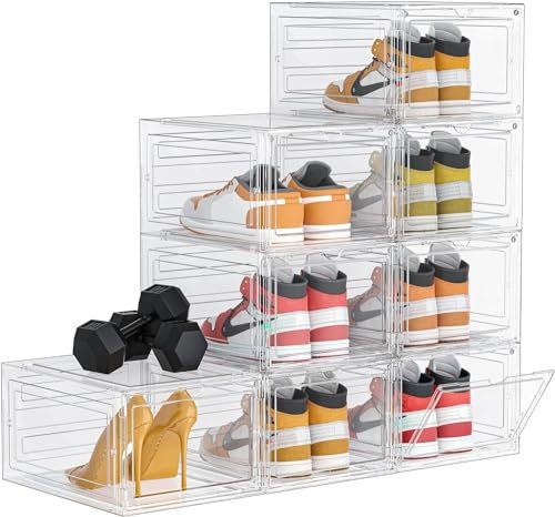 Cajas de Zapatos, 8 Cajas de Almacenamiento de Zapatos de Plástico Transparente Apilables, Contenedores Organizadores de Zapatos con tapas para Mujeres/Hombres