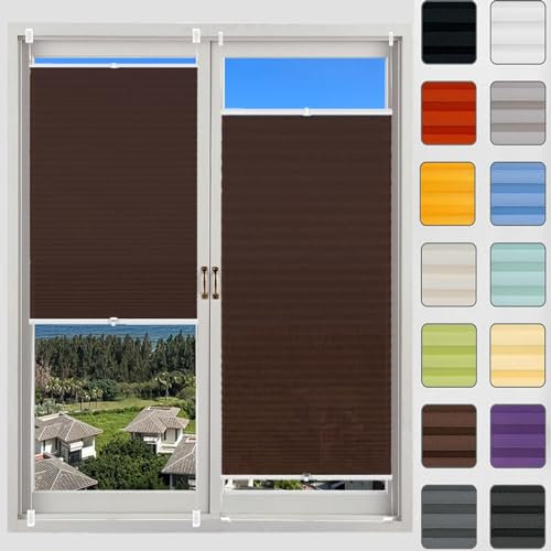 Plisseerollo Faltrollo Plissee ohne Bohren 55 x 65 cm, Sonnenschutz Easyfix lichtdurchlässig, Faltrollo Klemmrollo Fensterrollo, Plisseerollo Rollo Jalousie, für Fenster & Tür, Braun