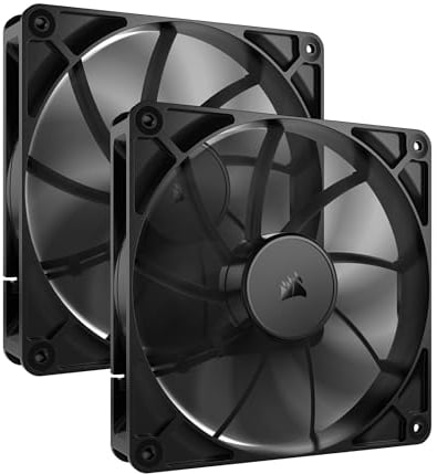 CORSAIR RS140 140mm PWM Fans – Daisy-Chain Connection – Low-Noise – Magnetic Dome Bearing – Dual Pack – Black