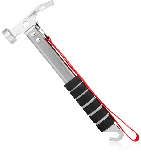 AYMQC Martillo de campaña ligero de aluminio, multifuncional y portátil, martillo para camping y actividades al aire libre, plata
