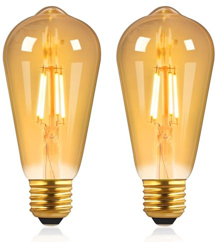 Liuyife Dimmbare Vintage-Edison-LED-Glühbirne, ST64 Warmweiß 2700K, 220V, 4W, Entspricht 40W, E27-Schraubfaden, Bernsteinfarben, Geeignet für Café-Buchhandlung, Schlafzimmer-Pendelleuchten, 2 Pack