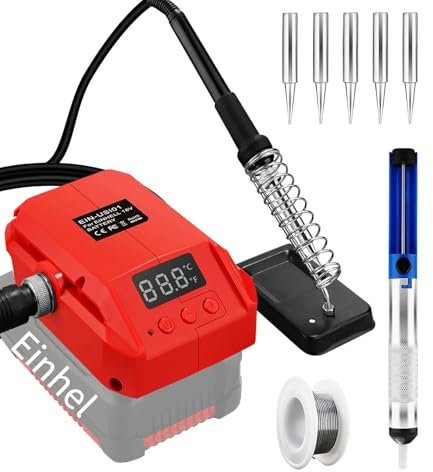 Akku Lötkolben für Einhell 18V Akku,Lötkolbenständer Work für Einhell Power X-Change 18V Akku,60W LCD Einstellbar Temperatur 180-480°C Cordless Lötkolben mit 50g Lötdraht(Batterie nicht inbegriffen)