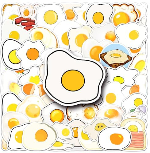 50 Stück Spiegelei Aufkleber für Kühlschrank,Laptop,Fahrrad,Gitarre,Gepäck,Auto,Stoßstange,Cartoon Vinyl Niedliche Egg Aufkleber Erwachsene Mädchen Geschenk,Fried Egg Food Graffiti Stickers