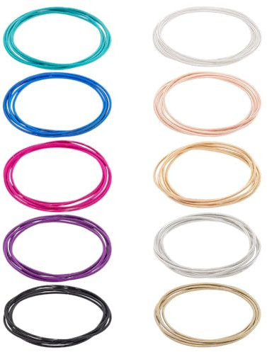 UNICRAFTALE 50Pcs 10 couleur Bracelet en Corde de Guitare 2.3 pouces en Fil D'Acier Flexible Bracelet Superposé Bracelets Extensibles Minimalistes Bracelets Empilables Bracelets Enroulés Bijoux Cadeau