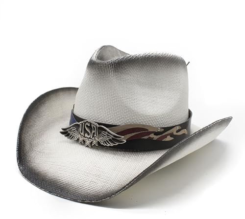 FACAILUO Panama Chapeau de paille Western à large bord pour femme homme tenue décontractée Western paille homme femme unisexe