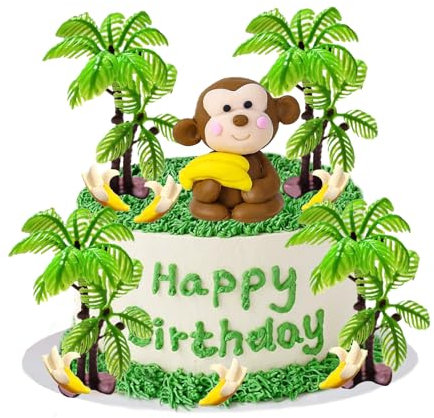 Affe Kuchen Dekoration, Dschungel Tiere Tortendeko, Affe Geburtstag Party Dekoration, Banane Kuchen Deko, Mini Palmen Kuchendekoration, Waldtiere Kuchen Deko für Kinder Geburtstag