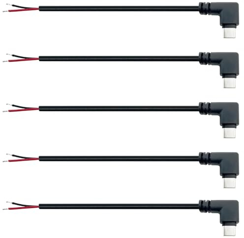 PENGLIN 5 Stück 25CM rechtwinkliges USB Typ-C 2 Core Pigtail Kabel für DIY, 3A 5V 90 Grad USB-C Stecker auf 2Pin Bare Wire Open End Verlängerungskabel