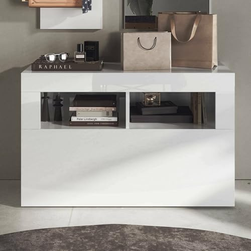 Dmora - Schuhschrank Bolsena, Schuhregal, Mehrzweck-Eingangsgarderobe, Möbel für Schuhe, Made in Italy, 91x35 h57 cm, Glänzendes Weiß