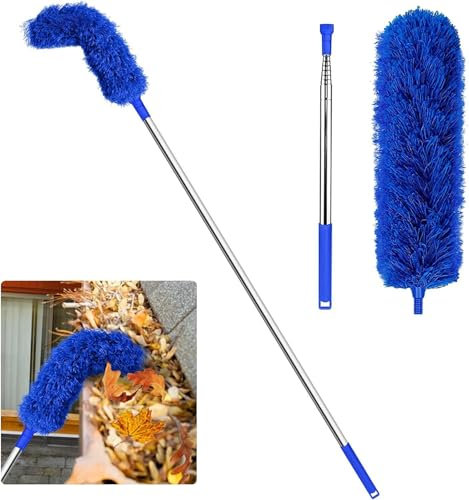 Gutter Cleaning Tools，7 Pole Extendable Gutter Cleaning Brush，Roof Gutter Cleaner，Detachable Cleaning Brush and Scoop Roofing Guard for Cleaning Leaves and Debris(Blue)