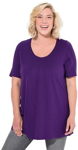 Ulla Popken Damen große Größen Übergrößen Plus Size T-Shirt, Zierfalten, A-Linie, Rundhals, Halbarm, Modal tiefes violett 54+ 796473840-54+