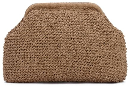 HomKuch Straw Clutch Purse for Women, Cloud Dumpling Pouch Straw Handbag Summer Beach Woven Bag