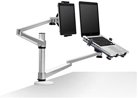 JEQGDLUI OA-9X Bureau Plein Mouvement Double Bras Ordinateur Portable + Support de Tablette PC Support Rotatif for Ordinateur Portable 10-15 Pouces et Toutes Les tablettes PC 7-10 Pouces