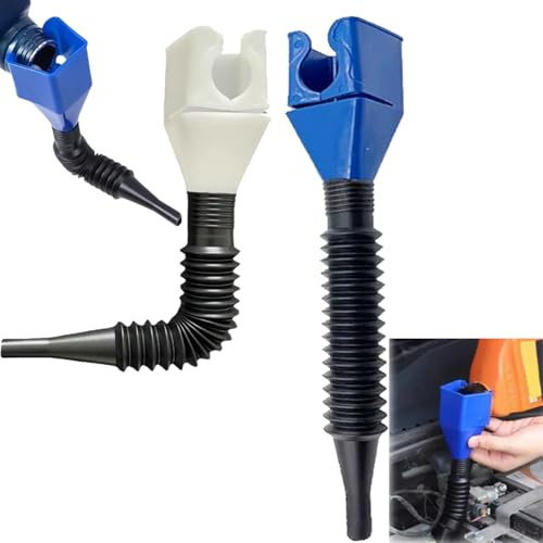 ENBRWAS Flexible Öltrichter, 2 Stück, Blau/Weiß, mit Clipverschluss | Weithalsöffnung und flexibler Auslauf zum kontrollierten Umfüllen bei Auto, Motorrad und Werkstatt