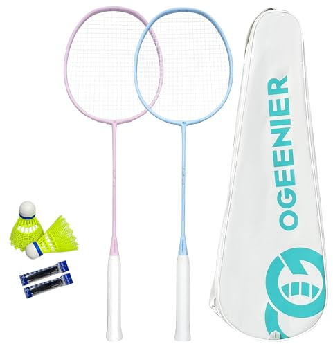 OGEENIER Badmintonschläger Set,mit 2 Badminton Schläger Profi Leicht, 2 Griffbänder und 2 Federball und 1 Badmintonschläger mit Tasche