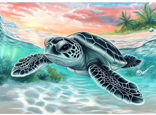 AIRDEA Meeresschildkröte Diamond Painting Erwachsene, Insel-Lagune Diamant Painting Bilder, DIY 5D Bastelset Erwachsene Frauen als Haus Wanddeko 40x30 cm
