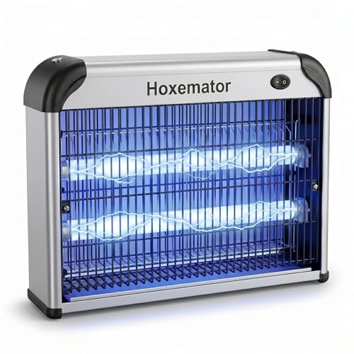 Hoxemator Elektrischer Insektenvernichter 20W LED Mückenlampe mit 2000V Hochspannung & Dual-UV-Licht Mückenfalle, Chemiefreie Fliegenfalle Lampe für 100m² Mückenschutz für Innen, Küche, Schlafzimmer