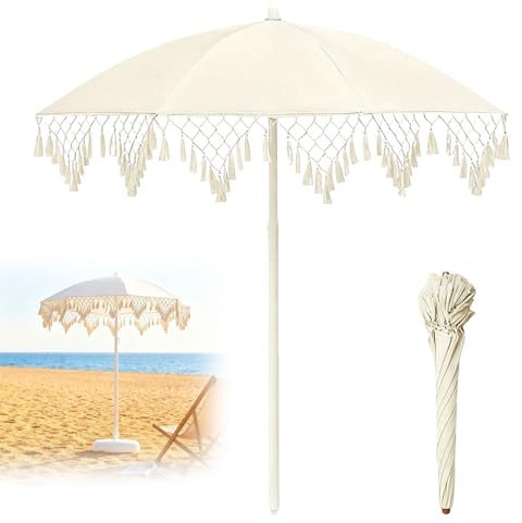 YAVYAV 2.0m Sombrilla de Patio con Flecos | Sombrilla de Playa a Prueba de Rayos UV para Exteriores | Sombrilla de Flecos para Jardín Terraza Piscina y Terraza | Anti Viento