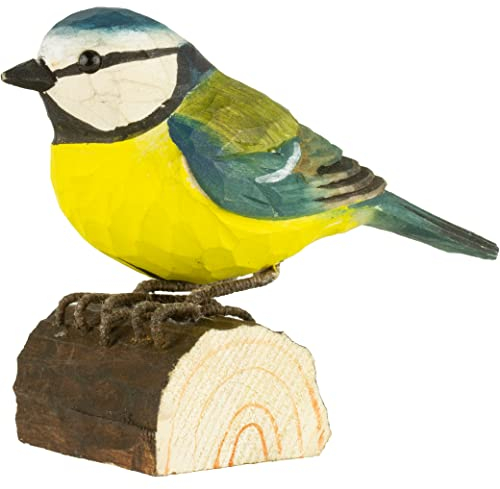 WILDLIFEGARDEN Wildlife Garden WG402 DecoBird Blaumeise - Handgeschnitzter Dekorative Vogel aus Holz - Kleine Europäische Vögel