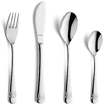 Amefa TEDDYBÄR Kinderbesteck Set für Kinder ab 3 Jahren, Edelstahl rostfrei & poliert, Spülmaschinenfest, Kinderbesteck 4-teilig, Mit Geschenketui