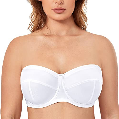Delimira Women's Strapless Bras Underwire Non Padded Support Multiway Bandeau Bra for Bigger Bust White 38C
