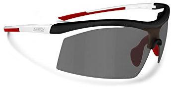 Snatch Radbrille Selbsttönend Polarisiert - Fahrradbrille Photochrome Sportbrille Sonnenbrille Ski Laufen Golf Running by Italy (Matt Schwarz/Shiny Weiß/Red, Photochromen Polarisierten)