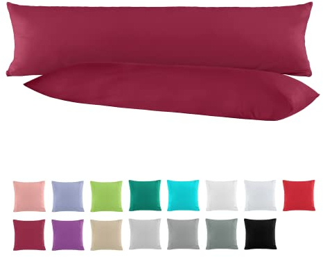 Doppelpack Baumwolle Renforcé Kissenbezug, Kissenbezüge, Kissenhüllen für Seitenschläferkissen 40x145 cm in 13 modernen Farben Bordeaux