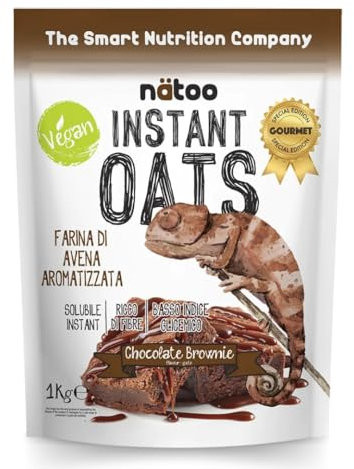 NÄTOO Farina di Avena Aromatizzata, 1 kg, Ideale per Pancake Proteici, Instant Oats, Avena Istantanea Gusto Brownie Cioccolato