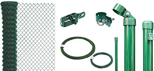 Alberts 634971 Maschendrahtzaun als Zaun-Komplettset, zum Einbetonieren | verschiedene Längen und Höhen | grün | Höhe 150 cm | Länge 60 m