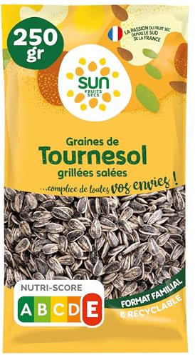 SUN - Graines de Tournesol 250 g - Pipas Grillées & Salées - 100% Naturelles - Idéales en Apéritif ou Cuisine - Graines Fleurs de Tournesol - Pipasol Snack Apéro