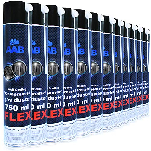 AABCOOLING Compressed Gas Duster Flex 750ml - Wertpaket 12 Stück - mit Flexiblem Schlauch – Druckluft, Reinigungspray PC Duster, Luftdruckspray, Pressluft, PC Reiniger