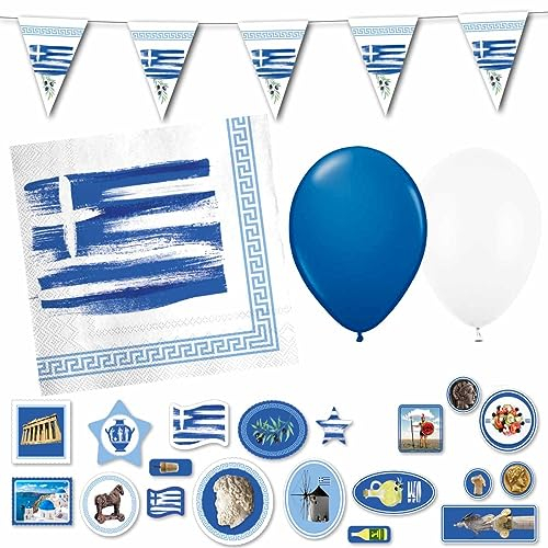 Firlefantastisch/DH-Konzept Dekoset Griechenland // Girlande, Servietten, Konfetti, Ballons für die Griechenland Dekoration // Länderdeko Griechenland
