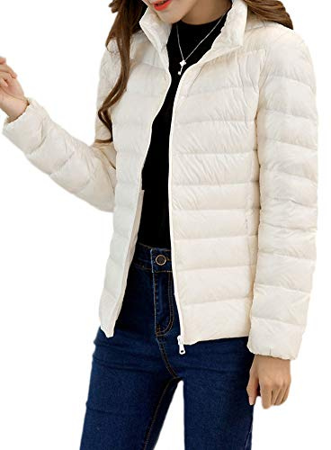HONGBI Women's Lightweight Thin Down Jacket Short Stand Collar Slim Down Filled Coat Packable Quilted Down Coat Winter Warm Padded Puffer Jacket Water Resistant Insulated Rain Jacket Plus Size