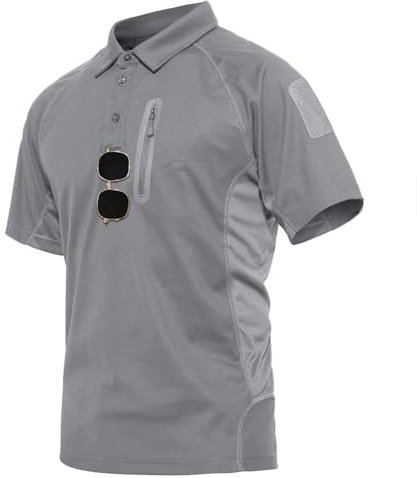 KEFITEVD Wandershirt Herren Kurzarm Leichtes Sweatshirt Sommer Poloshirt mit Tasche Männer Arbeitsshirt Angelbekleidung Quick Dry Freizeitshirt Hellgrau S