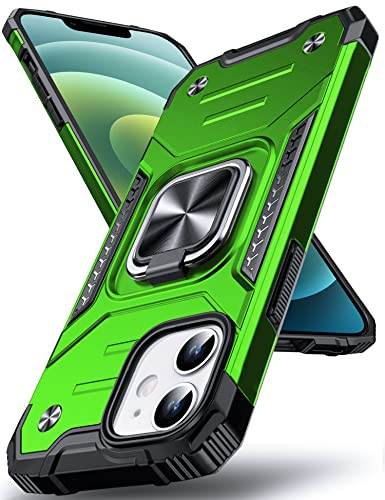DASFOND Armor Hülle für iPhone 12 Mini Case Militär Stoßfest Handyhülle [Upgrade 2.0] 360 Grad Metal Ring Halter Ständer Schutzhülle [für Handyhalterung Auto Magnet], 5,4 Zoll, Grün
